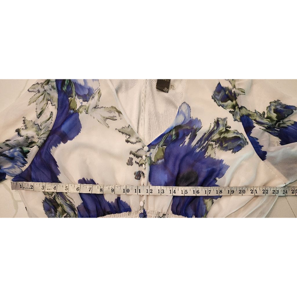 Taylor Plus 20W Floral Chiffon Midi Dress Blue Purple Sheer Overlay Smocked - Picture 16 of 16